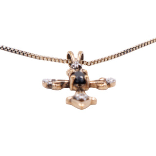Sterling Silver Gold Plated Sapphire Diamond Cross 18 Inch Pendant Necklace