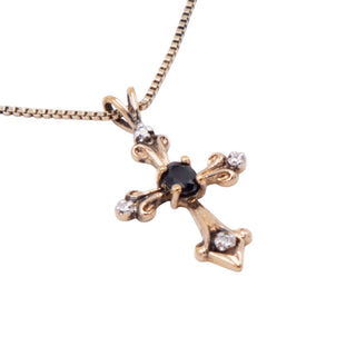 Sterling Silver Gold Plated Sapphire Diamond Cross 18 Inch Pendant Necklace