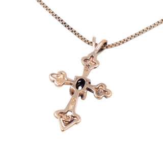 Sterling Silver Gold Plated Sapphire Diamond Cross 18 Inch Pendant Necklace