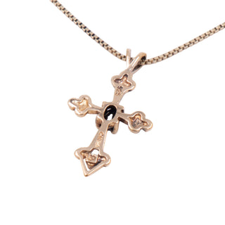Sterling Silver Gold Plated Sapphire Diamond Cross 18 Inch Pendant Necklace