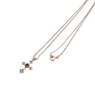 Sterling Silver Gold Plated Sapphire Diamond Cross 18 Inch Pendant Necklace