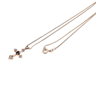 Sterling Silver Gold Plated Sapphire Diamond Cross 18 Inch Pendant Necklace