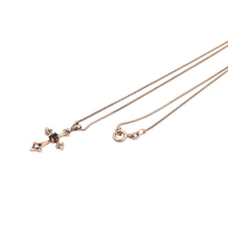 Sterling Silver Gold Plated Sapphire Diamond Cross 18 Inch Pendant Necklace