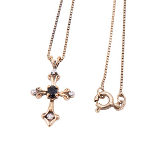 Sterling Silver Gold Plated Sapphire Diamond Cross 18 Inch Pendant Necklace