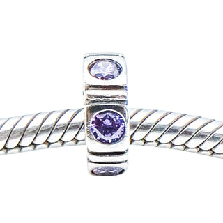 Pandora Retired Trinity Purple CZ Spacer Sterling Silver Charm Bead