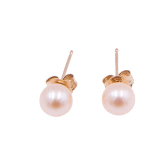 10K Yellow Gold 5.5mm White Freshwater Pearl Stud Earrings