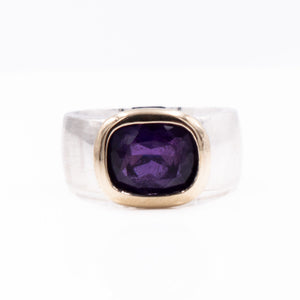 Sterling Silver 14K Gold 1.75ct Amethyst Cushion Cut Ring Size 7