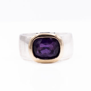 Sterling Silver 14K Gold 1.75ct Amethyst Cushion Cut Ring Size 7