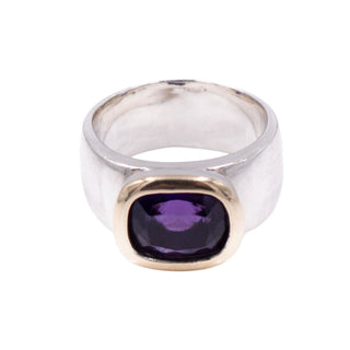 Sterling Silver 14K Gold 1.75ct Amethyst Cushion Cut Ring Size 7
