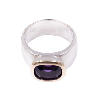 Sterling Silver 14K Gold 1.75ct Amethyst Cushion Cut Ring Size 7