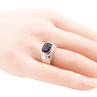 Sterling Silver 14K Gold 1.75ct Amethyst Cushion Cut Ring Size 7
