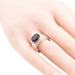 Sterling Silver 14K Gold 1.75ct Amethyst Cushion Cut Ring Size 7