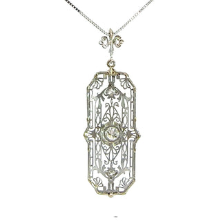 14K White Gold Filigree European Cut Fleur De Lis Diamond Pendant on a 24-Inch Box Chain