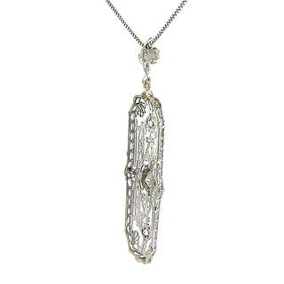14K White Gold Filigree European Cut Fleur De Lis Diamond Pendant on a 24-Inch Box Chain