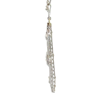 14K White Gold Filigree European Cut Fleur De Lis Diamond Pendant on a 24-Inch Box Chain