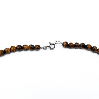 Vintage Tiger’s Eye Abalone Shell Necklace 22 Inch Sterling Silver Boho Statement