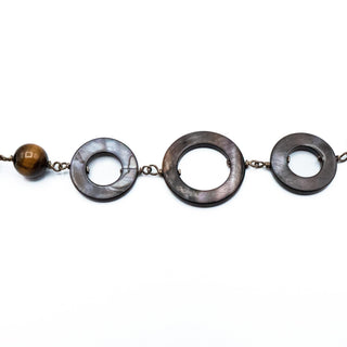 Vintage Tiger’s Eye Abalone Shell Necklace 22 Inch Sterling Silver Boho Statement