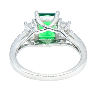 Sterling Silver Green Cubic Zirconia Engagement Ring | Size 5.75 | Three-Stone Design