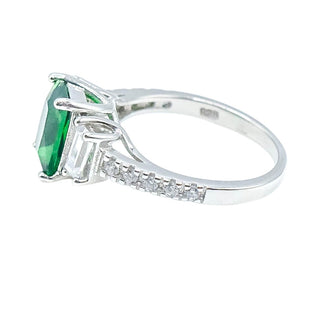 Sterling Silver Green Cubic Zirconia Engagement Ring | Size 5.75 | Three-Stone Design