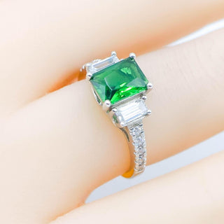 Sterling Silver Green Cubic Zirconia Engagement Ring | Size 5.75 | Three-Stone Design
