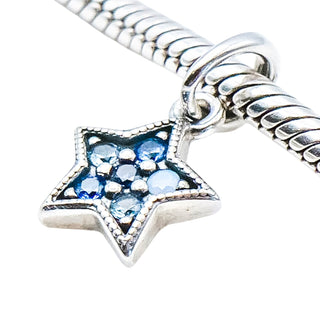 Pandora Bright Star Sterling Silver Pendant Dangle Charm With Blue Crystals
