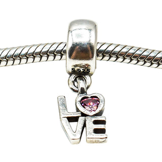 Pandora Love Sterling Silver Dangle Charm With Salmon Zirconia Heart