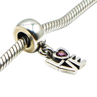 Pandora Love Sterling Silver Dangle Charm With Salmon Zirconia Heart