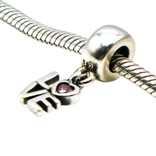 Pandora Love Sterling Silver Dangle Charm With Salmon Zirconia Heart