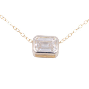 Emerald Cut Clear CZ Bezel Set Sterling Silver Adjustable Pendant Necklace 18 Inch