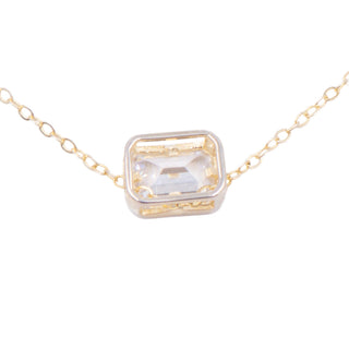 Emerald Cut Clear CZ Bezel Set Sterling Silver Adjustable Pendant Necklace 18 Inch