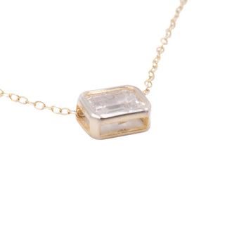 Emerald Cut Clear CZ Bezel Set Sterling Silver Adjustable Pendant Necklace 18 Inch