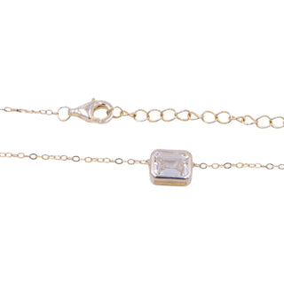 Emerald Cut Clear CZ Bezel Set Sterling Silver Adjustable Pendant Necklace 18 Inch