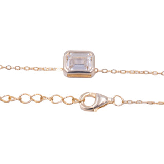Emerald Cut Clear CZ Bezel Set Sterling Silver Adjustable Pendant Necklace 18 Inch