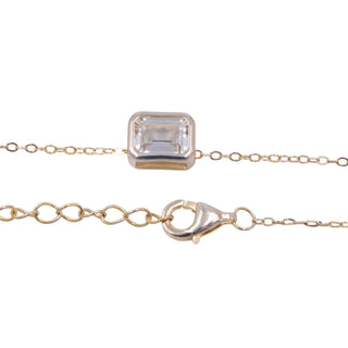 Emerald Cut Clear CZ Bezel Set Sterling Silver Adjustable Pendant Necklace 18 Inch