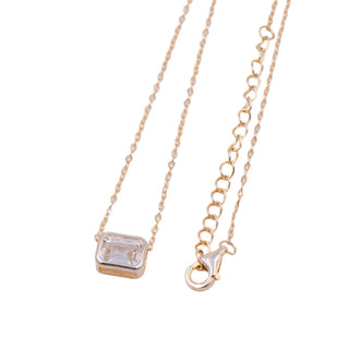 Emerald Cut Clear CZ Bezel Set Sterling Silver Adjustable Pendant Necklace 18 Inch