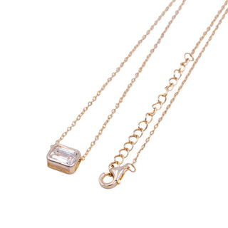 Emerald Cut Clear CZ Bezel Set Sterling Silver Adjustable Pendant Necklace 18 Inch