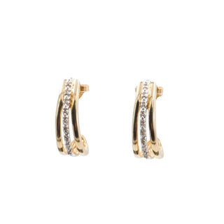 10K Yellow Gold Diamond J-Hoop Huggie Earrings