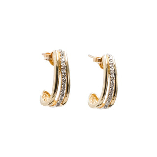 10K Yellow Gold Diamond J-Hoop Huggie Earrings