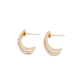 10K Yellow Gold Diamond J-Hoop Huggie Earrings