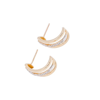 10K Yellow Gold Diamond J-Hoop Huggie Earrings