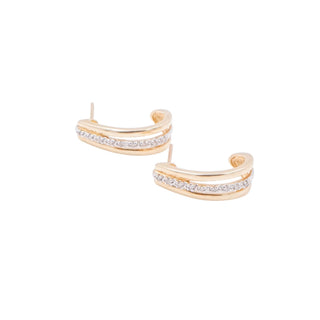 10K Yellow Gold Diamond J-Hoop Huggie Earrings