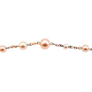 Vintage Pink White Pearl Necklace 35" Faux Pearl Crystal Long Strand