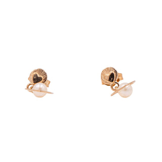 14K Yellow Gold 5/8 Inch White Akoya Pearl Heart Drop Stud Earrings