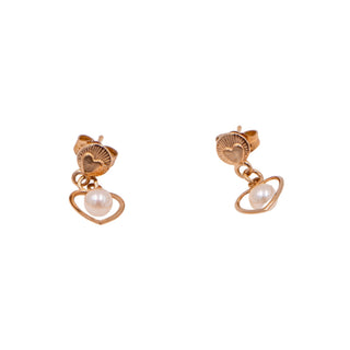 14K Yellow Gold 5/8 Inch White Akoya Pearl Heart Drop Stud Earrings