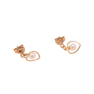 14K Yellow Gold 5/8 Inch White Akoya Pearl Heart Drop Stud Earrings
