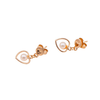 14K Yellow Gold 5/8 Inch White Akoya Pearl Heart Drop Stud Earrings