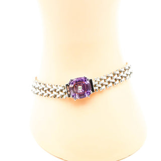 Lehrer Designs Amethyst Diamond TorusRing Bracelet Sterling Silver 7.5”