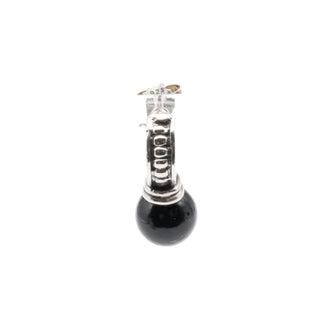 Vintage Sterling Silver Black Onyx Half Hoop Drop Earrings Beaded Detail