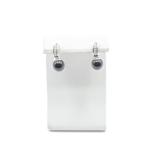 Vintage Sterling Silver Black Onyx Half Hoop Drop Earrings Beaded Detail