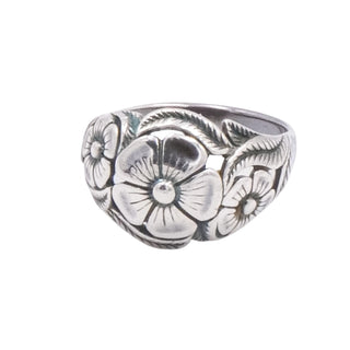 Vintage 1950s Sterling Silver Floral Dome Ring Size 8.5